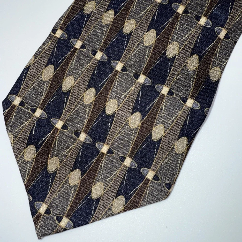 BACHRACH Necktie Men's Neutral Gray Brown Circles Pattern‎ Business Formal Silk